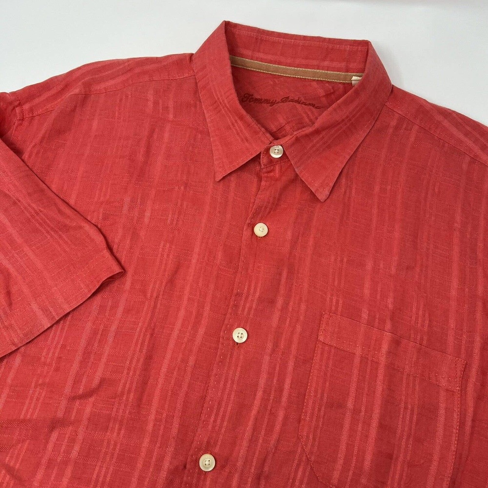 Tommy Bahama 100% Linen Shirt Mens XLX‎ Red Short Sleeve Button Up